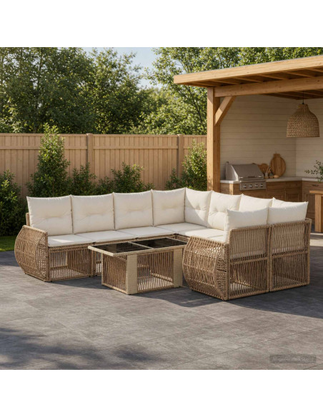 Set Divano da Giardino 9 pz Beige e Bianco Crema polyrattan