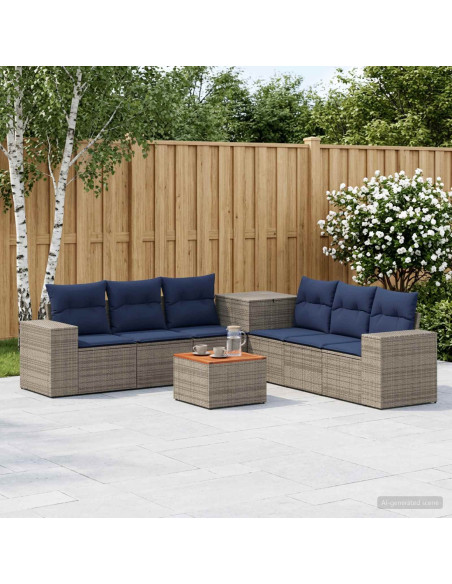 Set di divani 8 pz Grigio e Blu Navy Rattan sintetico e Acciaio