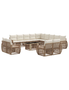 Set Divano da Giardino 14 pz Beige e Bianco Crema polyrattan 2