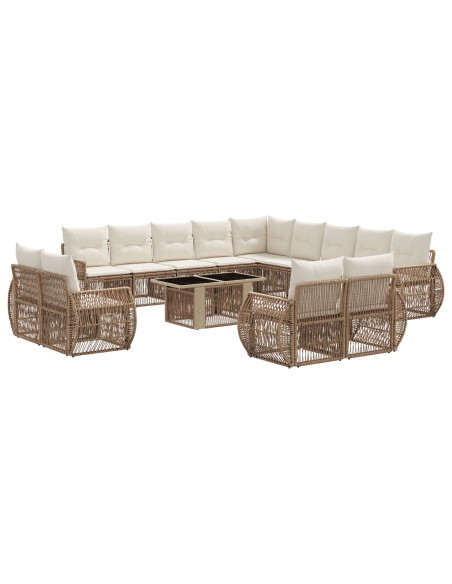 Set Divano da Giardino 14 pz Beige e Bianco Crema polyrattan