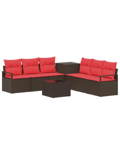 Set di divani 8 pz Marrone e Rosso Rattan sintetico e Acciaio 2