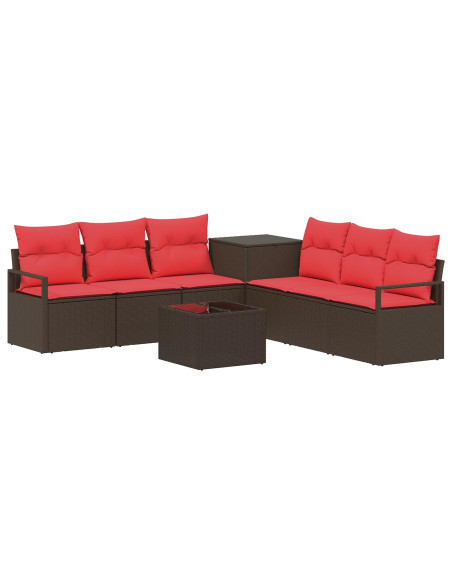 Set di divani 8 pz Marrone e Rosso Rattan sintetico e Acciaio