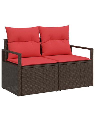 Set di divani 8 pz Marrone e Rosso Rattan sintetico e Acciaio