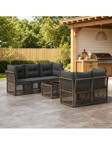 Set Divano da Giardino 6 pz Grigio polyrattan
