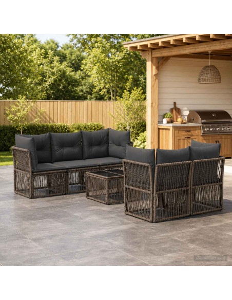 Set Divano da Giardino 6 pz Grigio polyrattan