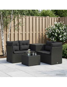 Set di divani 6 pz Nero Rattan sintetico e Acciaio