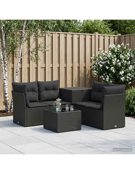 Set di divani 6 pz Nero Rattan sintetico e Acciaio