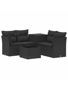 Set di divani 6 pz Nero Rattan sintetico e Acciaio 2