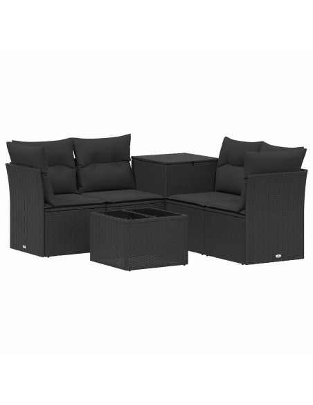 Set di divani 6 pz Nero Rattan sintetico e Acciaio