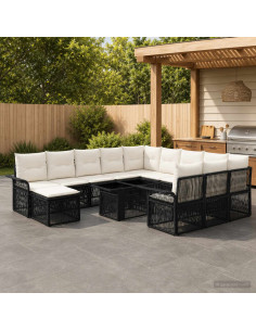 Set Divano da Giardino 13 pz Nero e Bianco Crema polyrattan
