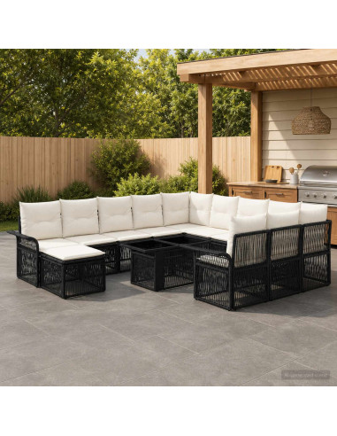 Set Divano da Giardino 13 pz Nero e Bianco Crema polyrattan