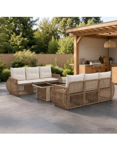 Set Divano da Giardino 7 pz Beige e Bianco Crema polyrattan