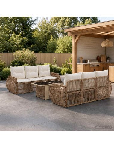 Set Divano da Giardino 7 pz Beige e Bianco Crema polyrattan