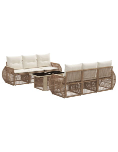 Set Divano da Giardino 7 pz Beige e Bianco Crema polyrattan 2