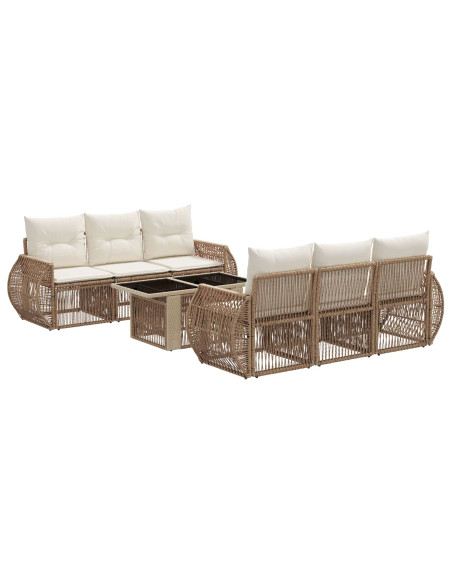 Set Divano da Giardino 7 pz Beige e Bianco Crema polyrattan