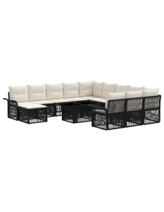 Set Divano da Giardino 13 pz Nero e Bianco Crema polyrattan 2