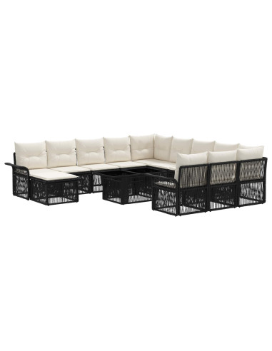 Set Divano da Giardino 13 pz Nero e Bianco Crema polyrattan