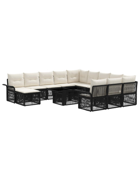 Set Divano da Giardino 13 pz Nero e Bianco Crema polyrattan