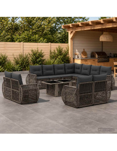 Set Divano da Giardino 12 pz Grigio e Grigio Scuro polyrattan
