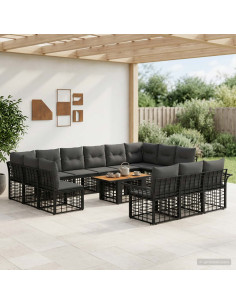 Set Divano da Giardino 14 pz Nero e Grigio scuro polyrattan