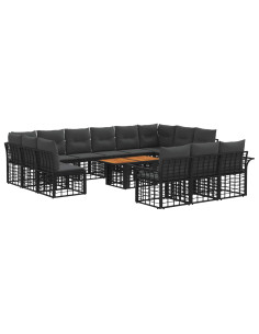 Set Divano da Giardino 14 pz Nero e Grigio scuro polyrattan 2