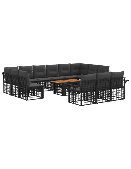 Set Divano da Giardino 14 pz Nero e Grigio scuro polyrattan
