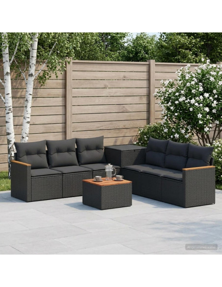 Set di divani 8 pz Nero Rattan sintetico e Acciaio