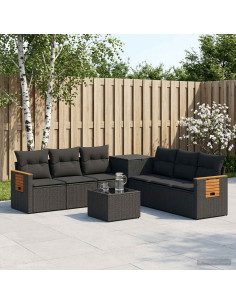 Set di divani 8 pz Nero Rattan sintetico e Acciaio