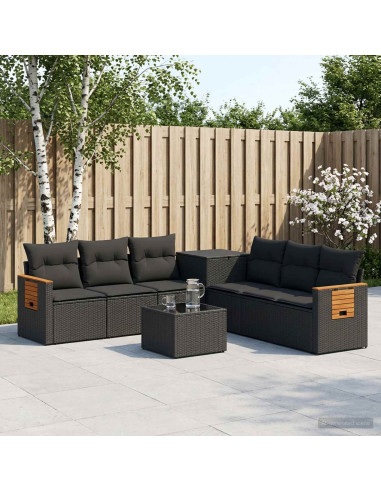 Set di divani 8 pz Nero Rattan sintetico e Acciaio