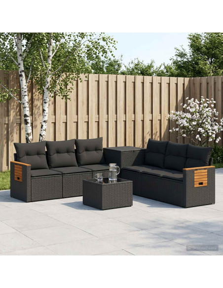 Set di divani 8 pz Nero Rattan sintetico e Acciaio
