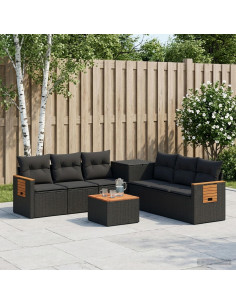 Set di divani 8 pz Nero Rattan sintetico e Acciaio