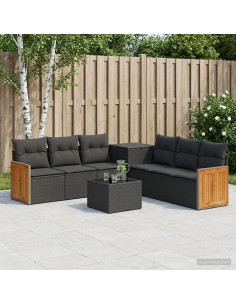 Set di divani 8 pz Nero Rattan sintetico e Acciaio
