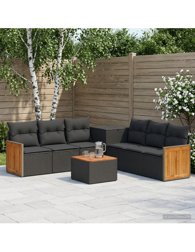 Set di divani 8 pz Nero Rattan sintetico e Acciaio