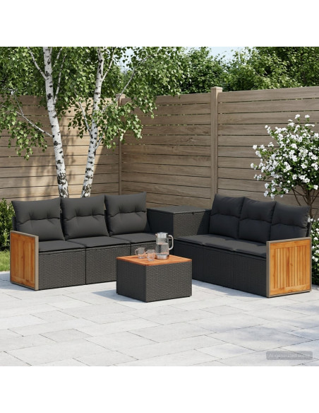 Set di divani 8 pz Nero Rattan sintetico e Acciaio