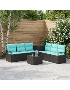 Set di divani 8 pz Nero e Blu Rattan sintetico e Acciaio