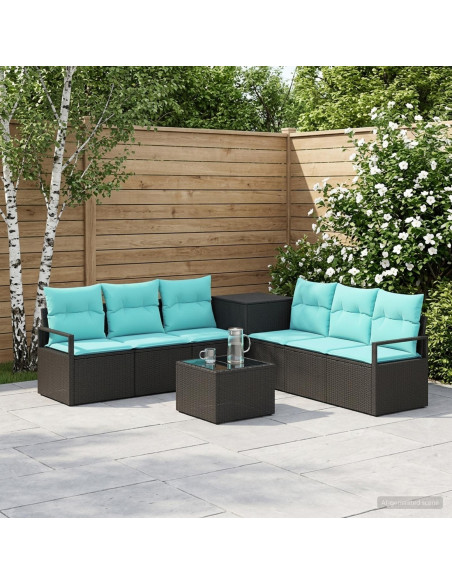 Set di divani 8 pz Nero e Blu Rattan sintetico e Acciaio