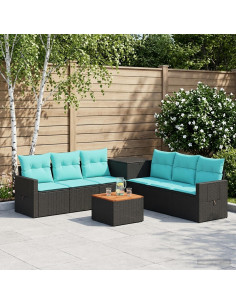 Set di divani 8 pz Nero e Blu Rattan sintetico e Acciaio