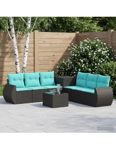 Set di divani 8 pz Nero e Blu Rattan sintetico e Acciaio