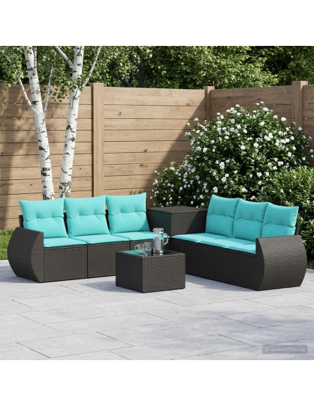 Set di divani 8 pz Nero e Blu Rattan sintetico e Acciaio