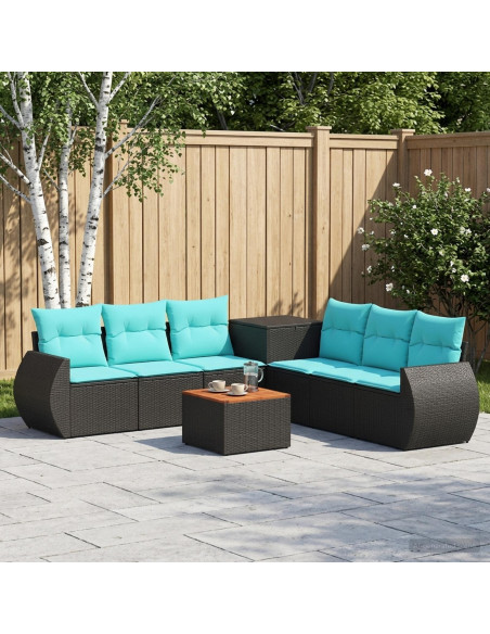 Set di divani 8 pz Nero e Blu Rattan sintetico e Acciaio