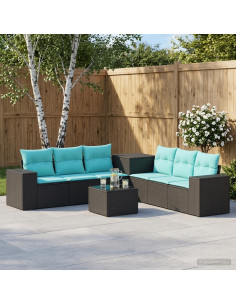 Set di divani 8 pz Nero e Blu Rattan sintetico e Acciaio