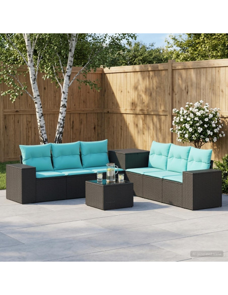Set di divani 8 pz Nero e Blu Rattan sintetico e Acciaio