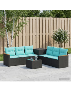 Set di divani 8 pz Nero e Blu Rattan sintetico e Acciaio