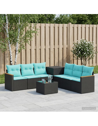 Set di divani 8 pz Nero e Blu Rattan sintetico e Acciaio