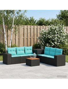 Set di divani 8 pz Nero e Blu Rattan sintetico e Acciaio