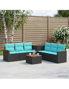 Set di divani 8 pz Nero e Blu Rattan sintetico e Acciaio