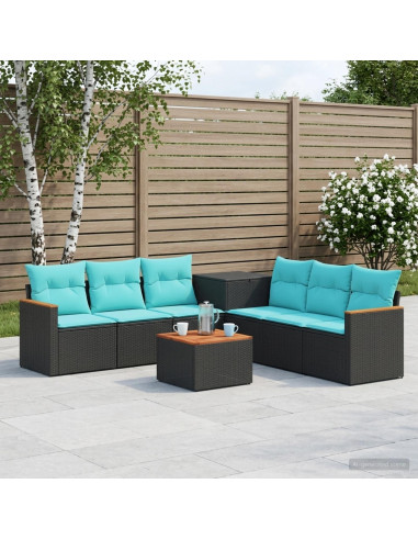 Set di divani 8 pz Nero e Blu Rattan sintetico e Acciaio