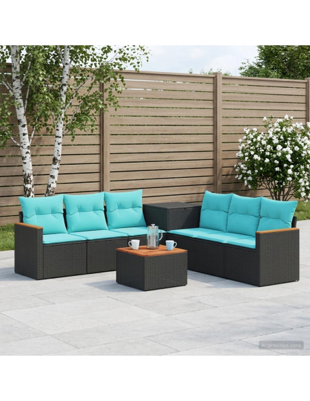 Set di divani 8 pz Nero e Blu Rattan sintetico e Acciaio