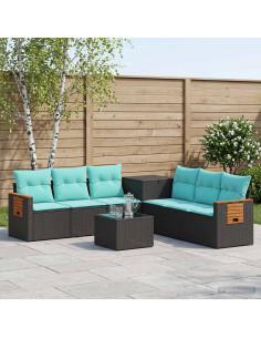 Set di divani 8 pz Nero e Blu Rattan sintetico e Acciaio
