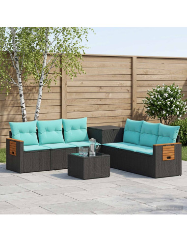 Set di divani 8 pz Nero e Blu Rattan sintetico e Acciaio